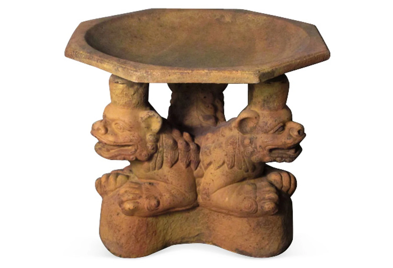 20" Three Foo Dogs Bird Bath, Sandstone 3 20" Three Foo Dogs Bird Bath, Sandstone
