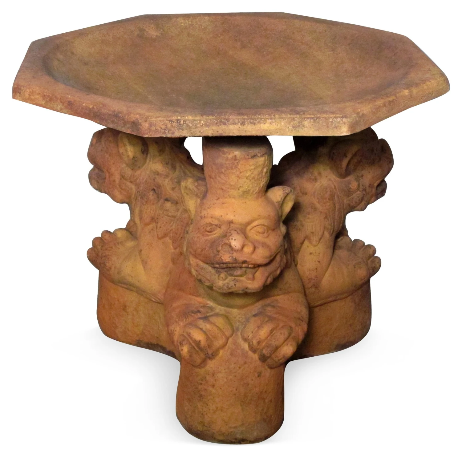 20" Three Foo Dogs Bird Bath, Sandstone 4 20" Three Foo Dogs Bird Bath, Sandstone - Image 2