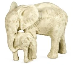 18" Elephant & Calf Statue, White