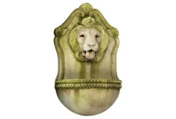 24" Aged Lion Wall Fountain, White Moss