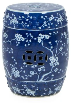 Blossom Garden Stool, Navy/White