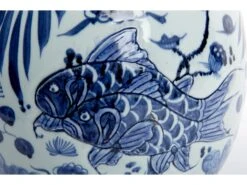 Carved Fish Drum Stool, Blue/White -Outdoor Home Shop Product LOA10360 Image 3