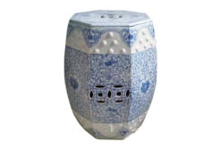 Hexagonal Lotus Stool, Blue/White
